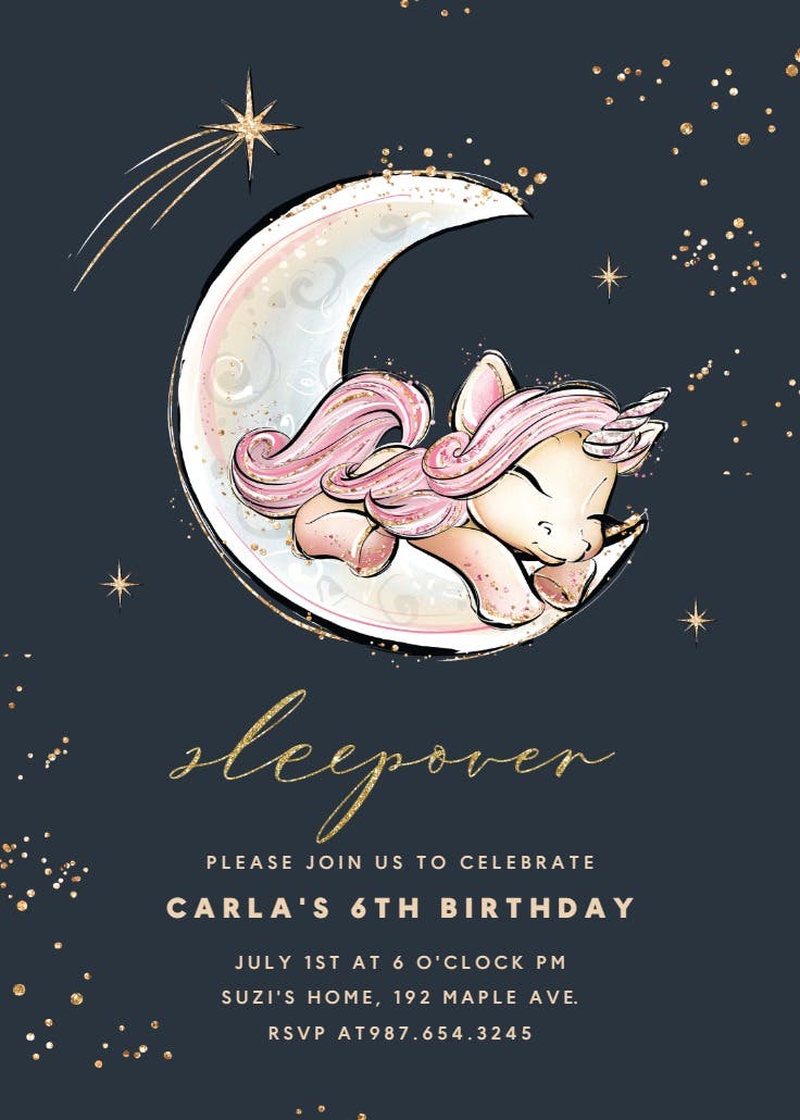 Glitter moon party - sleepover party invitation